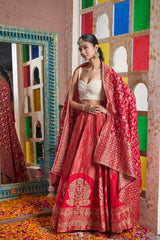 Tasuvure Banarasi Begum Ghaghra And Chunni - Royal Red