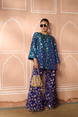 Tasuvure Banarasi Begum Tunic Set - Blue and Purple