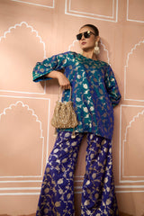 Tasuvure Banarasi Begum Tunic Set - Blue and Purple