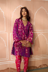 Tasuvure Banarasi Begum Tunic Set - Purple and Pink