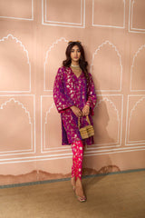 Tasuvure Banarasi Begum Tunic Set - Purple and Pink