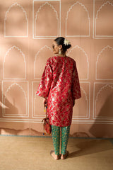 Tasuvure Banarasi Begum Tunic Set - Red and Green