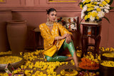 Tasuvure Banarasi Begum Tunic Set - Yellow and Green