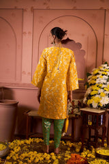 Tasuvure Banarasi Begum Tunic Set - Yellow and Green