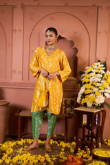Tasuvure Banarasi Begum Tunic Set - Yellow and Green