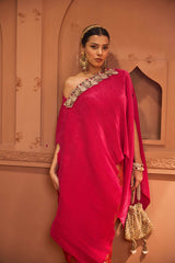 Tasuvure Divine Embroidered Cape Set With Banarasi Flared Pant - Fuschia