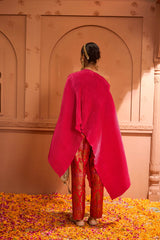 Tasuvure Divine Embroidered Cape Set With Banarasi Flared Pant - Fuschia