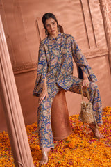 Tasuvure Elizey Paisley Embroidered Cape Jacket Set - Blue