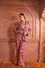 Tasuvure Elizey Paisley Embroidered Power Suit - Fuschia