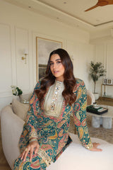 Tasuvure Elizey Paisley Embroidered Sharara Set - Emerald Green