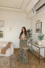 Tasuvure Elizey Paisley Embroidered Sharara Set - Emerald Green