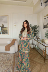 Tasuvure Elizey Paisley Embroidered Sharara Set - Emerald Green