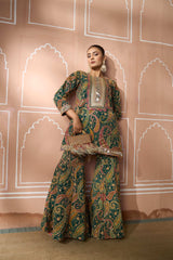 Tasuvure Elizey Paisley Embroidered Sharara Set - Emerald Green