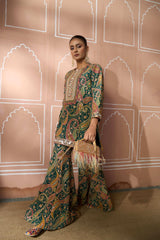 Tasuvure Elizey Paisley Embroidered Sharara Set - Emerald Green