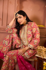 Tasuvure Elizey Paisley Embroidered Sharara Set - Fuschia