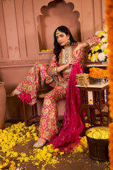 Tasuvure Elizey Paisley Embroidered Sharara Set - Fuschia