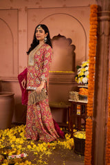 Tasuvure Elizey Paisley Embroidered Sharara Set - Fuschia