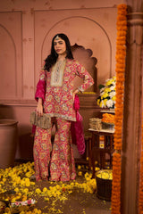 Tasuvure Elizey Paisley Embroidered Sharara Set - Fuschia