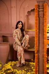 Tasuvure Elizey Paisley Embroidered Sharara Set - Ivory