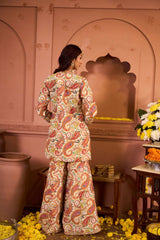 Tasuvure Elizey Paisley Embroidered Sharara Set - Ivory