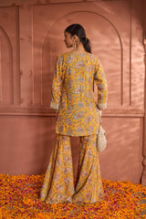 Tasuvure Elizey Paisley Embroidered Sharara Set - Yellow