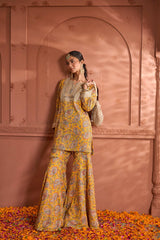 Tasuvure Elizey Paisley Embroidered Sharara Set - Yellow