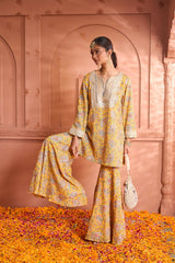 Tasuvure Elizey Paisley Embroidered Sharara Set - Yellow