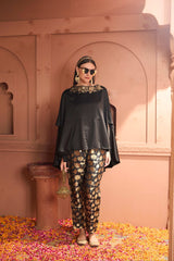 Tasuvure Kiri Embroidered Kaftan With Banarasi Lotus Pant - Black