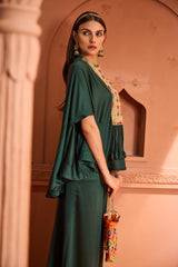 Tasuvure Kiri Patch Work Kaftan Top With Flared Pant - Emerald Green