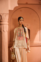 Tasuvure Kiri Patch Work Kaftan Top With Flared Pant - Nude