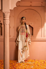 Tasuvure Kiri Patch Work Kaftan Top With Flared Pant - Nude