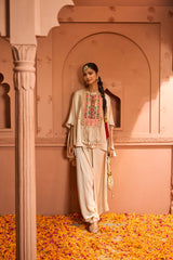 Tasuvure Kiri Patch Work Kaftan Top With Flared Pant - Nude