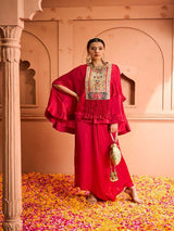 Tasuvure Kiri Patch Work Kaftan Top With Flared Pant - Red