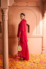 Tasuvure Kiri Patch Work Kaftan Top With Flared Pant - Red