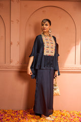 Tasuvure Kiri Patch Work Kurta With Flared Pant - Blue