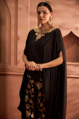Tasuvure Pataka Black Cape with Brocade Pants