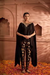 Tasuvure Pataka Black Cape with Brocade Pants