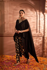 Tasuvure Pataka Black Cape with Brocade Pants