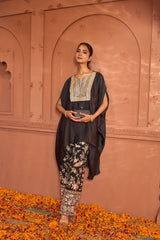 Tasuvure Reyna Gara Glazed Kaia Kaftan Top with Pants-Black