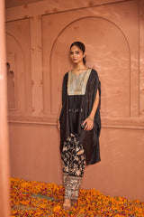 Tasuvure Reyna Gara Glazed Kaia Kaftan Top with Pants-Black