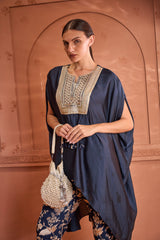 Tasuvure Reyna Gara Glazed Kaia Kaftan Top with Pants - Midnight Blue