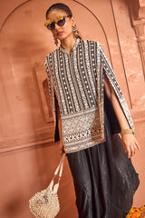 Tasuvure Threadwork Embroidered Cape Jacket with Slip Easy Dress - Black