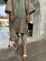 Tasuvure Tissue 3 Piece Kurta Set - Green