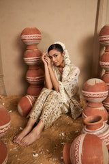 Tasuvure X MW Aaina Adaa Mirror Work Kaftan Set - Ivory