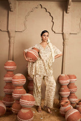 Tasuvure X MW Aaina Adaa Mirror Work Kaftan Set - Ivory