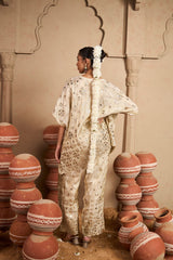 Tasuvure X MW Aaina Adaa Mirror Work Kaftan Set - Ivory