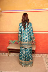 Tasuvure X MW Banarasi Begum Sharara Set w Pink Dupatta - Turqouise