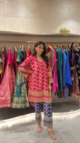 Tasuvure X MW Banarasi Begum Tunic Set - Fuschia and Purple