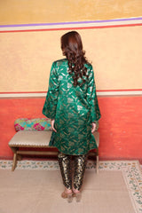 Tasuvure X MW Banarasi Begum Tunic Tulip Set - Green and Purple