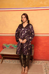 Tasuvure X MW Banarasi Begum Tunic Tulip Set - Purple and Black
